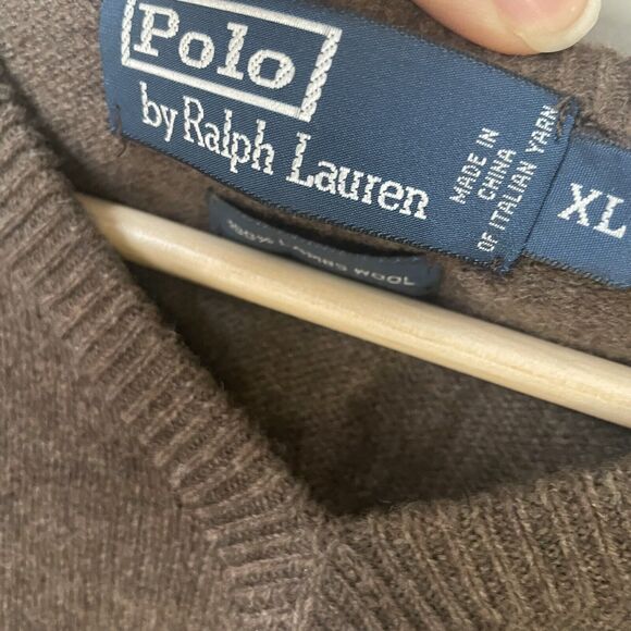 Polo Ralph Lauren Brown Knit Wool V-Neck Long Sleeve Minimalist Men's Sweater XL - Picture 4 of 7